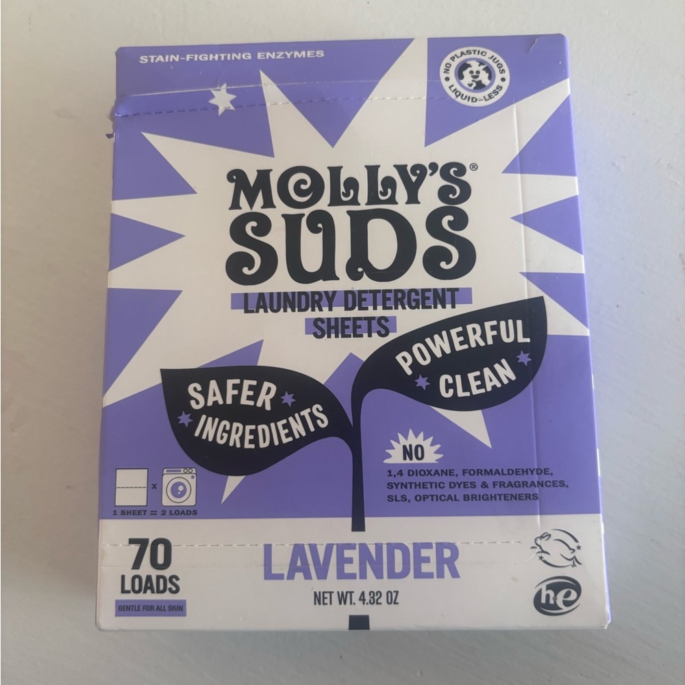 Molly's Suds CLEAN Lavender Laundry Detergent Sheets 70 loads
